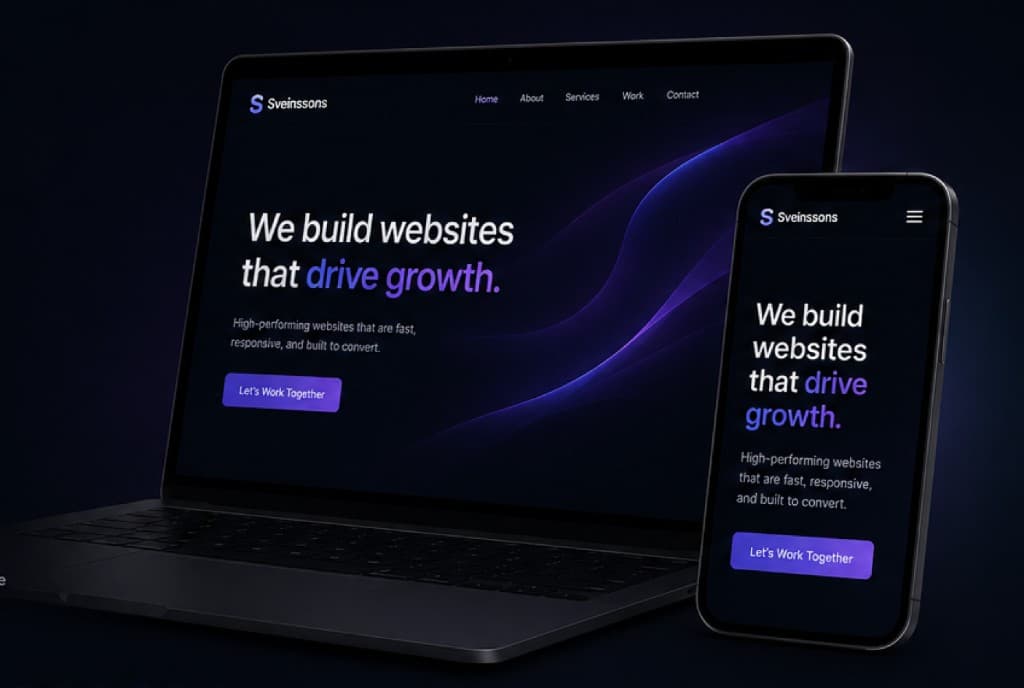 Sveinssons website on a laptop and smartphone